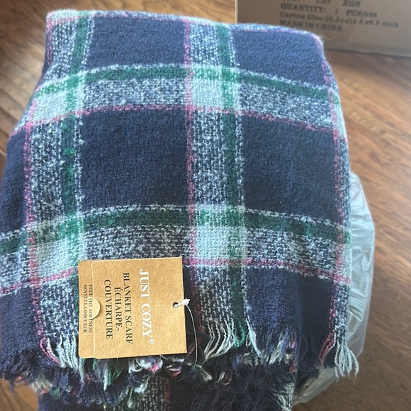 Just Cozy Navy Plaid Blanket Scarf - Picture 1 of 3